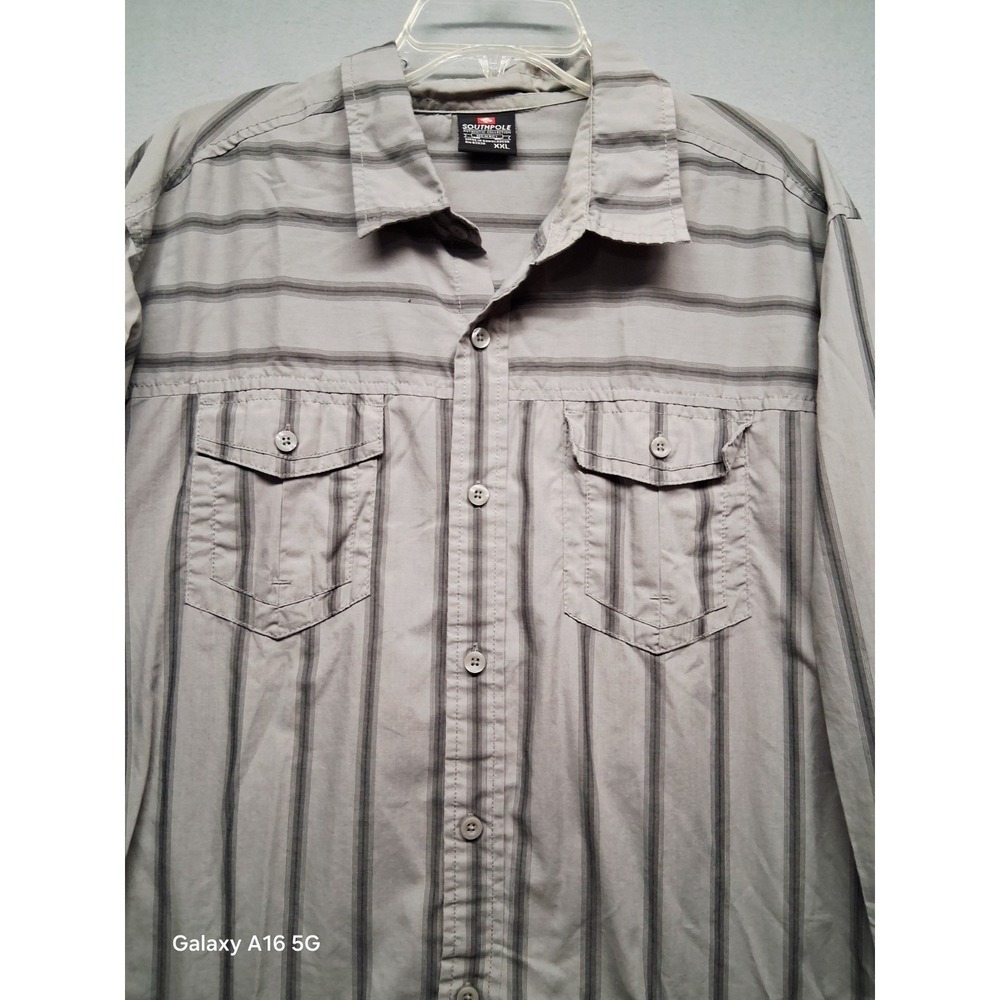 Southpole Men's Long Sleeve Collard Shirt Striped, Size XXL Pockets
